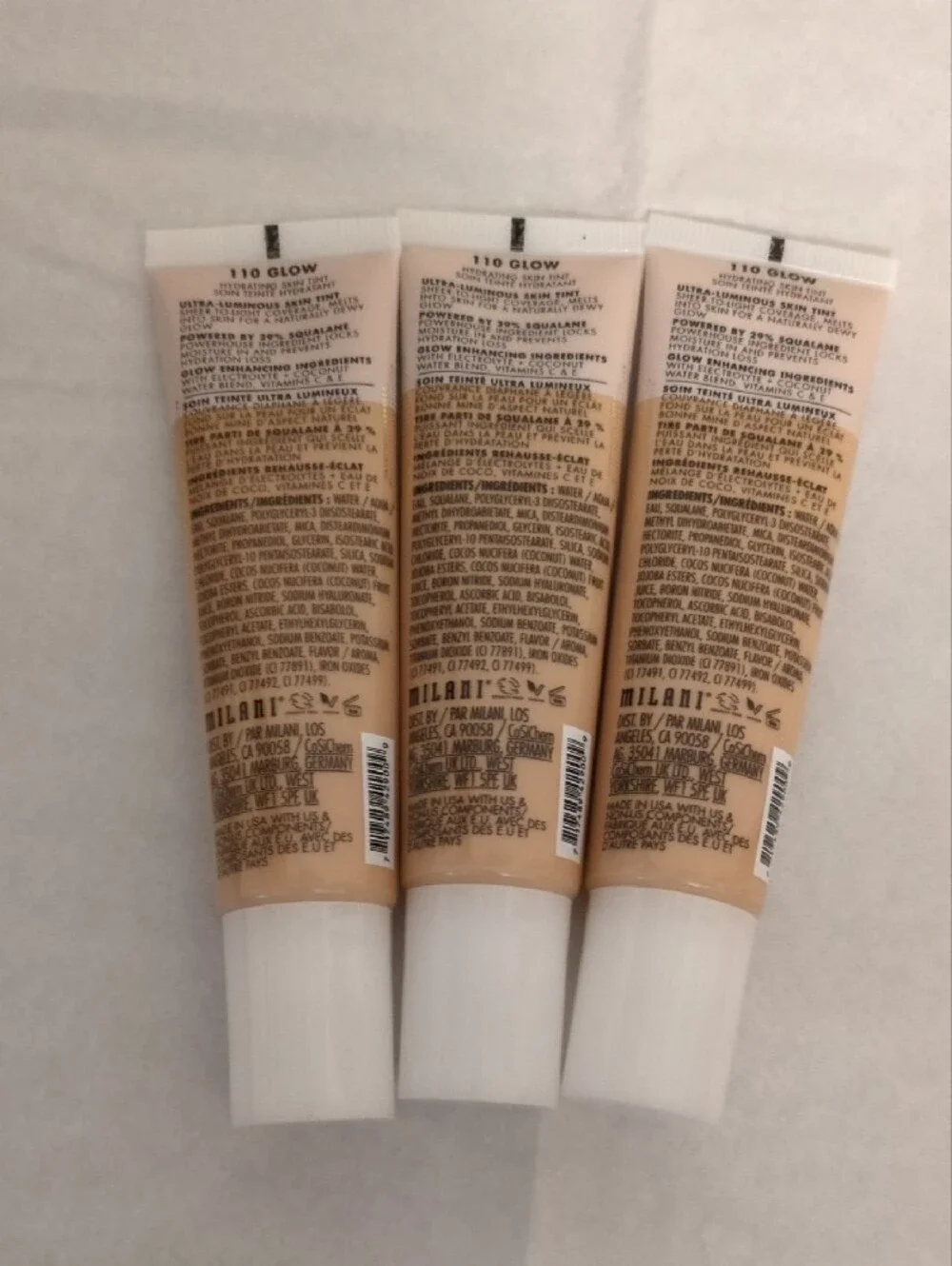 Milani GLOW Hydrating Skin Tint 110 Fair to Light - Nude Beige Tubes
